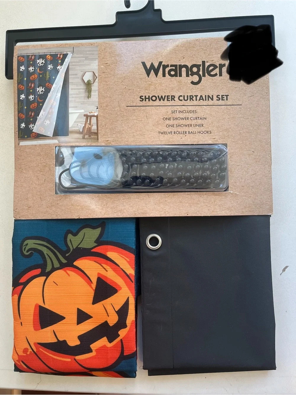 Wrangler Halloween Pumpkin Cow Print Ghost Cowboy Boots Shower Curtain Set